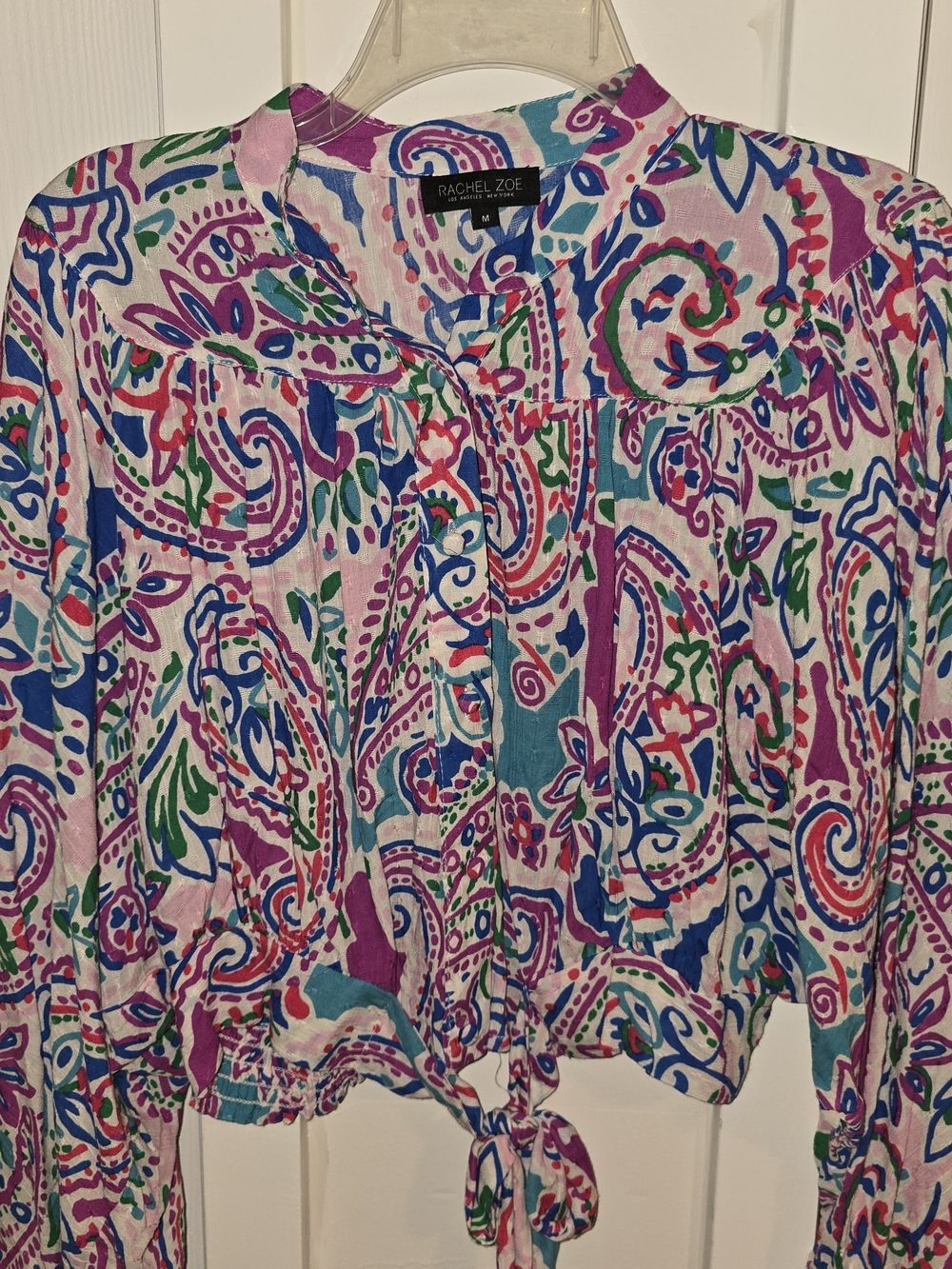 Rachel Zoe Multicolor Paisley Tie-Front Blouse in Pink and Blue